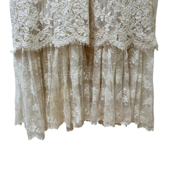Vintage Jessica McClintock Ivory Lace High-Neck Maxi Dress Tiered Hem Size 10 - Picture 4 of 10